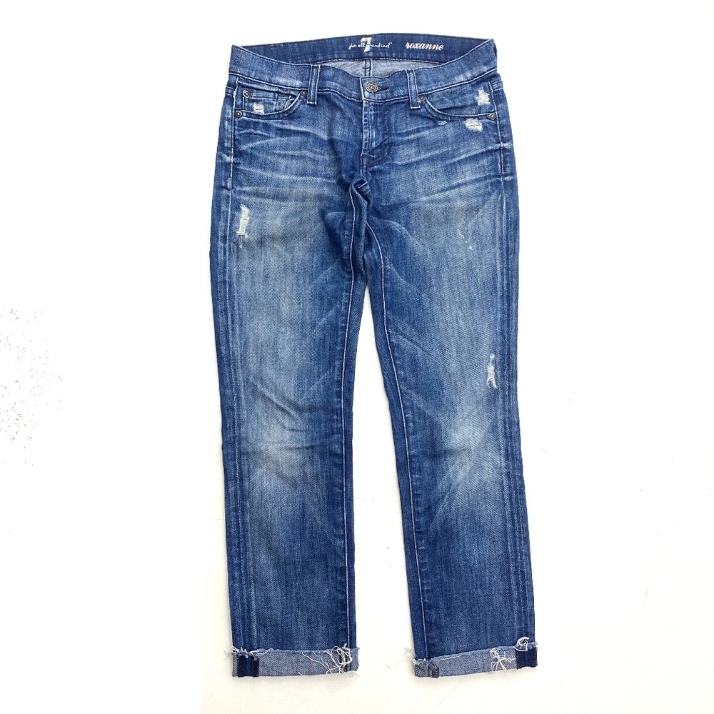 7 For All Mankind Roxanne Skinny Crop Distressed Raw Hem Women's size 25 Jeans